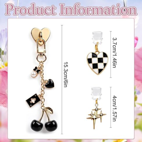 Rngmsi Charms Set Compatible with Kindle - 3 Pcs Cherry Poker Dust Plug Charm Keychain Strap Charm with Hook Decorating Accessories for E-Reader Type C, Bookworm Gifts for Women Reader Book Lovers in Saudi Arabia