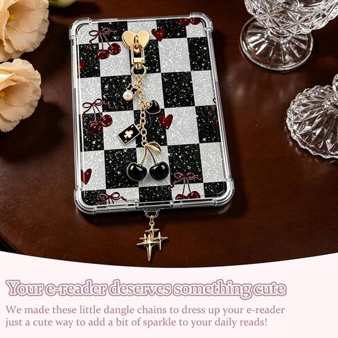 Rngmsi Charms Set Compatible with Kindle - 3 Pcs Cherry Poker Dust Plug Charm Keychain Strap Charm with Hook Decorating Accessories for E-Reader Type C, Bookworm Gifts for Women Reader Book Lovers in Saudi Arabia