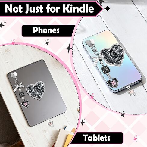 سلاسل ساحرة لجهاز Kindle، لطيفة ورائعة، سحر على شكل قوس على شكل قلب لجهاز Kindle مع ملصقات وقابس غبار من النوع C وحامل مقبض بلينغ، متوافق مع Paperwhite 11th/12th in Kuwait