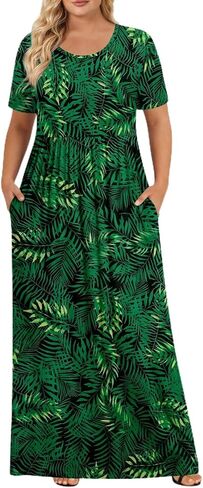 POPYOUNG Womens Plus Size Maxi Dress Summer Short Sleeve Long Crew Neck Casual Dress with Pockets in Saudi Arabia