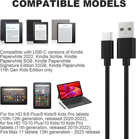 USB C Cable for Kindle Compatible with New Kindle Fire 2024 2023 2022 2020 Release, Kindle Colorsoft/Scribe/Oasis/Basic/Paperwhite 11th 12th Generation, Fire 7 9th 8 10 Max 11 12 Tablet, 10ft in Kuwait