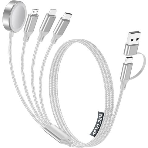 أساسيات السفر، كابل شحن متعدد لشاحن ساعة Apple/شاحن iPhone/شاحن سامسونج، كابل طاقة USB A ونوع C لـ iWatch Ultra/10-2/iPhone 17-11/Samsung S26، قارئ الكتب الإلكترونية، السيارة [1.2 متر] - أسود in Kuwait
