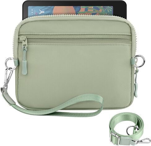 Dadanism 6-7 Inch Protective Padded Sleeve Bag Carrying Case with Shoulder & Wristlet Strap for 7" Kindle Paperwhite/Kindle Colorsoft, 6" Kindle/Kobo Clara Colour, with RFID Blocking Card Slot, Sage in Saudi Arabia