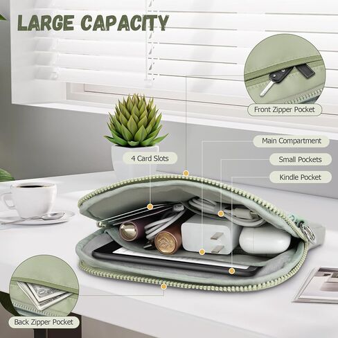 Dadanism 6-7 Inch Protective Padded Sleeve Bag Carrying Case with Shoulder & Wristlet Strap for 7" Kindle Paperwhite/Kindle Colorsoft, 6" Kindle/Kobo Clara Colour, with RFID Blocking Card Slot, Sage in Saudi Arabia