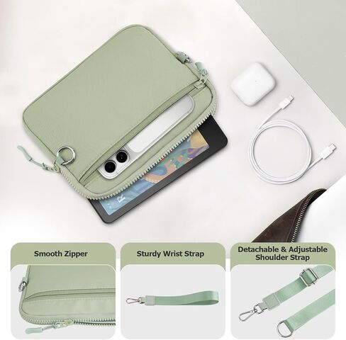 Dadanism 6-7 Inch Protective Padded Sleeve Bag Carrying Case with Shoulder & Wristlet Strap for 7" Kindle Paperwhite/Kindle Colorsoft, 6" Kindle/Kobo Clara Colour, with RFID Blocking Card Slot, Sage in Saudi Arabia