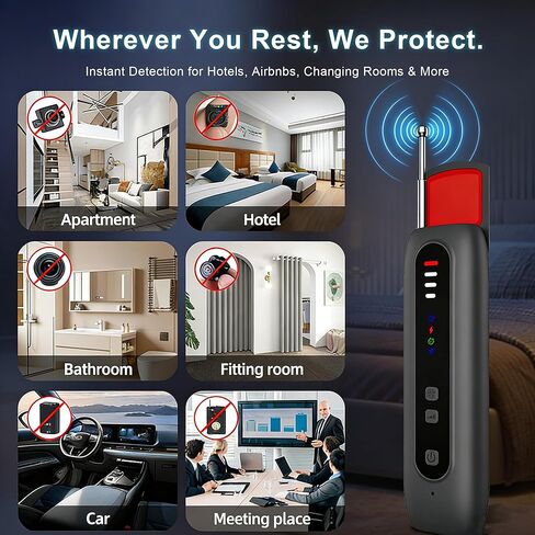 AOBOCAM كاشفات الكاميرا الخفية 2026 ترقية، كاشف مكافحة التجسس مع مستشعر مزدوج وشاشة LED، مكتشف تعقب GPS لإشارة RF، كاشف الأجهزة المخفية، حامي الخصوصية للفنادق، الحمام، المنزل، السيارة، المكتب in Kuwait