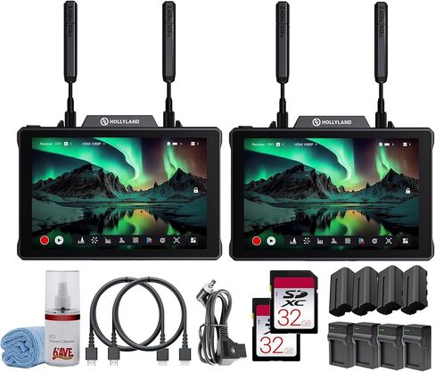 Hollyland Pyro 7 Wireless Video Transmitter and Receiver with 7 Inch Camera Field Monitor, 1200nit, HDMI, SDI, 1300 ft, RTMP, Pack of 2 Bundle + More in Kuwait