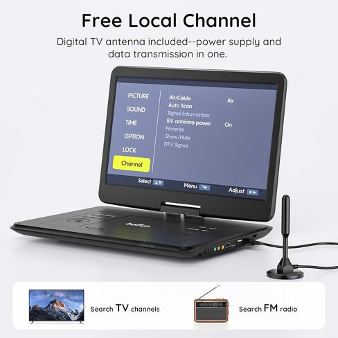 مشغل DVD محمول Boifun مع تلفزيون ATSC وراديو FM، شاشة دوارة عالية الدقة 15.6 بوصة، بطارية مدمجة قابلة لإعادة الشحن، مدخل HDMI لعصا التلفزيون، تشغيل بطاقة USB/TF، تشغيل أقراص DVD وأقراص VCD ومحولات السيارة والمنزل، أسود in Kuwait