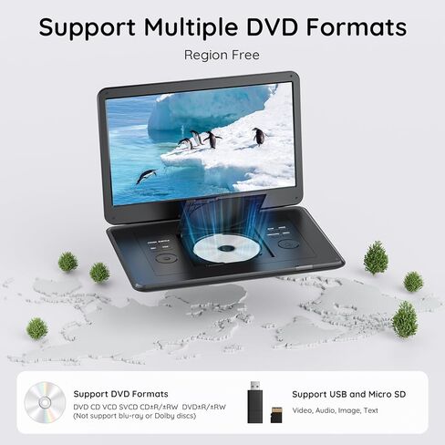 مشغل DVD محمول Boifun مع تلفزيون ATSC وراديو FM، شاشة دوارة عالية الدقة 15.6 بوصة، بطارية مدمجة قابلة لإعادة الشحن، مدخل HDMI لعصا التلفزيون، تشغيل بطاقة USB/TF، تشغيل أقراص DVD وأقراص VCD ومحولات السيارة والمنزل، أسود in Kuwait