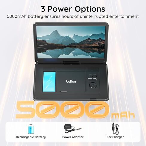 مشغل DVD محمول Boifun مع تلفزيون ATSC وراديو FM، شاشة دوارة عالية الدقة 15.6 بوصة، بطارية مدمجة قابلة لإعادة الشحن، مدخل HDMI لعصا التلفزيون، تشغيل بطاقة USB/TF، تشغيل أقراص DVD وأقراص VCD ومحولات السيارة والمنزل، أسود in Kuwait