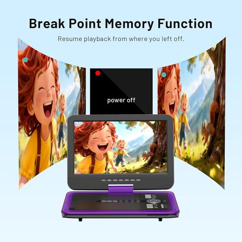 مشغل DVD محمول POFOTO مقاس 12.5 بوصة مع شاشة دوارة عالية الدقة مقاس 10.5 بوصة، عمر بطارية 6 ساعات، مشغل DVD للسيارة مع مكبرات صوت مزدوجة، يدعم بطاقة CD/DVD/USB/SD، بما في ذلك حامل مسند رأس السيارة - أرجواني in Kuwait