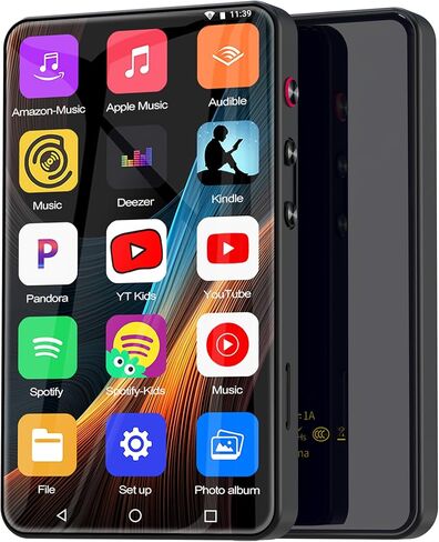مشغل MP3 سعة 144 جيجابايت مع بلوتوث وواي فاي، مشغل موسيقى MP4 بشاشة لمس ملونة كاملة 4 بوصات مع مراقبة أبوية، سبوتيفي، باندورا، يوتيوب، مشغل موسيقى MP4 Android Mainstrem Media للأطفال حتى 1 تيرابايت، أسود in Kuwait