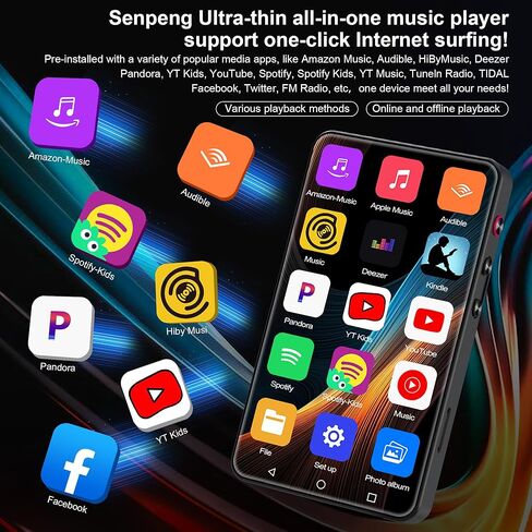 مشغل MP3 سعة 144 جيجابايت مع بلوتوث وواي فاي، مشغل موسيقى MP4 بشاشة لمس ملونة كاملة 4 بوصات مع مراقبة أبوية، سبوتيفي، باندورا، يوتيوب، مشغل موسيقى MP4 Android Mainstrem Media للأطفال حتى 1 تيرابايت، أسود in Kuwait
