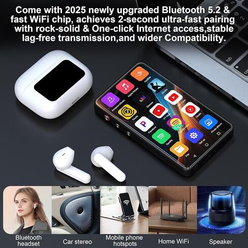 مشغل MP3 سعة 144 جيجابايت مع بلوتوث وواي فاي، مشغل موسيقى MP4 بشاشة لمس ملونة كاملة 4 بوصات مع مراقبة أبوية، سبوتيفي، باندورا، يوتيوب، مشغل موسيقى MP4 Android Mainstrem Media للأطفال حتى 1 تيرابايت، أسود in Kuwait