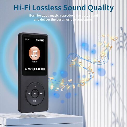 مشغل MP3 سعة 128 جيجابايت مع مشغل موسيقى بلوتوث 5.2 محمول متعدد الوظائف مع مكبر صوت عالي الدقة وراديو FM ومسجل صوت وغطاء معدني بتصميم نحيف للكتاب الإلكتروني (تشمل سماعات الأذن) in Kuwait