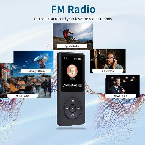 مشغل MP3 سعة 128 جيجابايت مع مشغل موسيقى بلوتوث 5.2 محمول متعدد الوظائف مع مكبر صوت عالي الدقة وراديو FM ومسجل صوت وغطاء معدني بتصميم نحيف للكتاب الإلكتروني (تشمل سماعات الأذن) in Kuwait