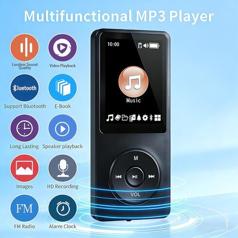 مشغل MP3 بسعة 128 جيجابايت مع بلوتوث - مشغل موسيقى محمول للأطفال - مع مكبر صوت عالي الدقة ومسجل صوت وصوت هاي فاي وكتاب إلكتروني (سماعات متضمنة) in Kuwait