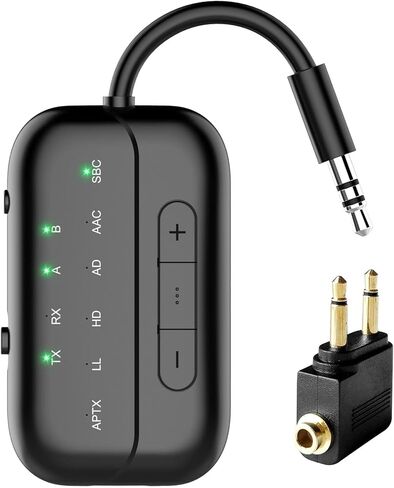 2026 Pro Bluetooth 5.4 Transmitter Receiver with Qualcomm Chipset,2-in-1 Airplane Wireless Adapter for Flight,TV,PC,Gym,Switch,Works with 2 AirPods/Headphones;Audio AUX Receiver for Car/Home Stereo in Saudi Arabia
