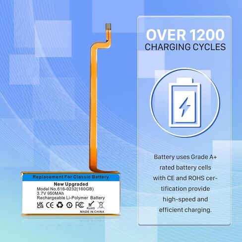 616-0232 Battery, 950mAh High Capacity Battery Replacement Compatible with iPod 5th-7th Generation Video Classic A1136 A1238 7th 160GB 5th 30GB in Kuwait