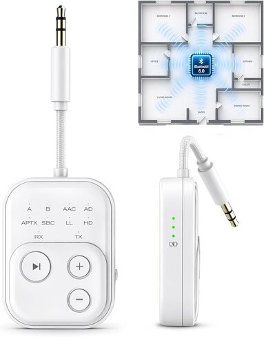 2026 Pro Bluetooth 6.0 جهاز إرسال واستقبال للطائرة/التلفزيون/صالة الألعاب الرياضية، [aptX HD Lossless Audio] محول مقبس لاسلكي 3.5 مم لسماعات الرأس، وقت تشغيل 24 ساعة، مزامنة تلقائية منخفضة الكمون، عالمي لستيريو السيارة/المنزل in Kuwait