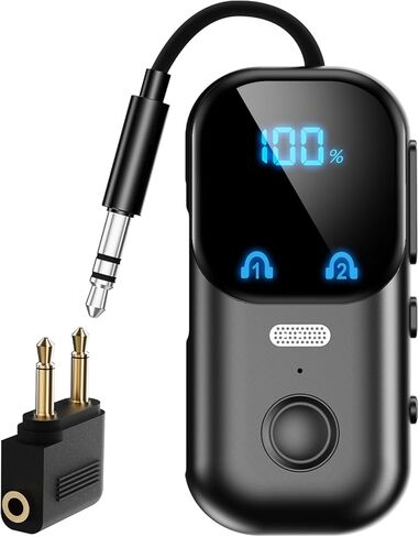 مستقبل إرسال بلوتوث 5.4 aptX متكيف مع 2 AirPods/سماعات الرأس، محول صوت بلوتوث 2 في 1 مع ميكروفون وشاشة LED للتلفزيون، السفر بالطائرة، محول AUX لاسلكي 3.5 مم لستريو السيارة/المنزل in Kuwait