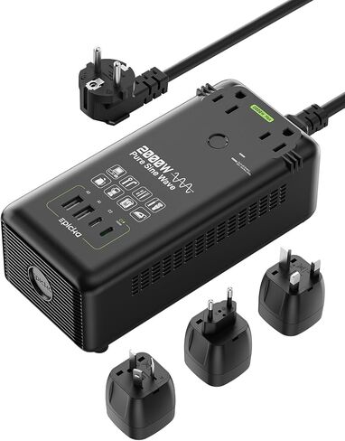 EPICKA محول جهد موجة جيبية نقية 2000 واط، محول طاقة 220 فولت إلى 110 فولت مع شحن سريع 20 وات PD USB-C، 2 مقبس تيار متردد، 4 منافذ USB (2A + 2C)، محول قابس سفر عالمي للاتحاد الأوروبي/المملكة المتحدة/الاتحاد الأفريقي/JP، أسود in Kuwait