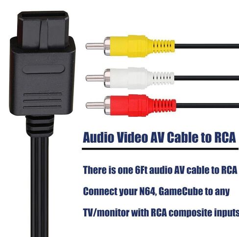 كابل N64/SNES/NGC AV بديل، كابل صوت وفيديو مركب، متوافق مع وحدة تحكم ألعاب Nintendo 64/Gamecube/Super Nintendo TV (6FT) in Kuwait
