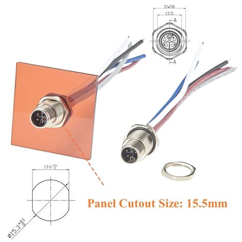 M12 5Pin 4+PE L كابل مقبس أمامي للتركيب IP67 مقاوم للماء M12 موصل طاقة ذكر مع أسلاك مجمعة مسبقًا سلك تثبيت فلوش لمشغل مستشعر PLC (قطعة واحدة، 15 سم) in Kuwait