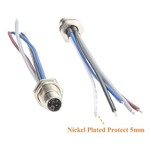 M12 5Pin 4+PE L كابل مقبس أمامي للتركيب IP67 مقاوم للماء M12 موصل طاقة ذكر مع أسلاك مجمعة مسبقًا سلك تثبيت فلوش لمشغل مستشعر PLC (قطعة واحدة، 15 سم) in Kuwait