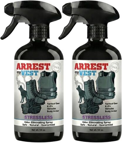 Arrest My Vest Military and Police Grade Eliminating Spray for Body Armor Odor، Tactical Gear . آمن على K9's. آمن على جميع سترات وأقمشة باليستيكية - عطر جديد بدون إجهاد - زجاجتان 473 مل, أسود, 16 oz in Saudi Arabia