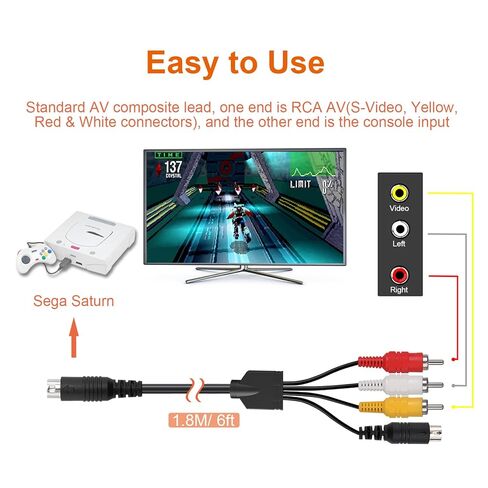 كابل S Video AV لـ Sega Saturn، سلك تلفزيون S-Video Audio Video متوافق مع وحدة تحكم Sega Saturn، 1.8M/6FT in Kuwait