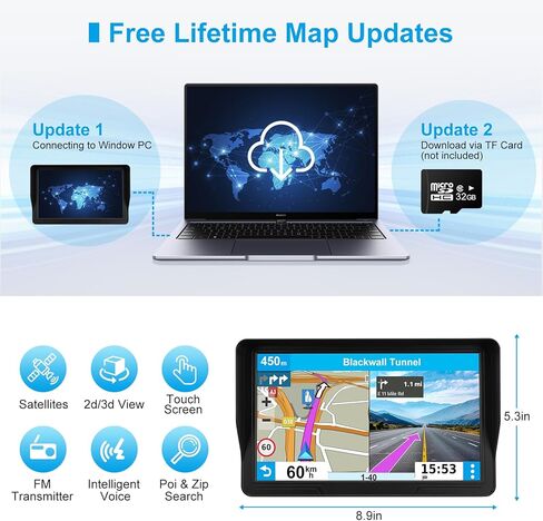 9" GPS Navigator for Car Truck RV, GPS Navigation System with 2026 Maps Free Lifetime Updates, Custom Truck Routing, Speed Camera Alerts, Day/Night Mode (Blue) in Kuwait