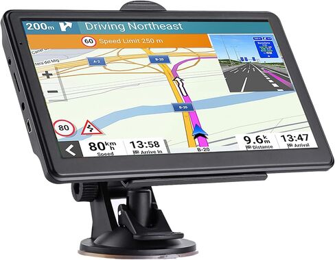 GPS Navigator للسيارة، خريطة 2026 7 بوصة تعمل باللمس للسيارة GPS 256-16 جيجابايت، توجيه اتجاه الدوران الصوتي، دعم السرعة وتحذير الضوء الأحمر، خريطة أمريكا الشمالية مدى الحياة شاحنة تحديث مجانية (أسود) in Kuwait