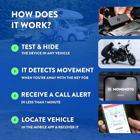 Monimoto 9 US Version Anti-Theft GPS Tracker for Vehicles - Wireless Alarm, Waterproof and Dustproof Build, Phone Call Alerts and DIY Installation - Smart Motorcycle GPS Tracker, Boats, ATVs in Kuwait