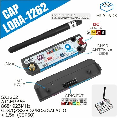 M5Stack Cap LoRa 1262 لأجهزة Cardputer Adv، SX1262 ATGM336H، 50 قناة، 868-923 ميجاهرتز، 3.31x0.94x0.60 بوصة in Kuwait