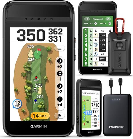 شاشة إطلاق الجولف المحمولة Garmin Approach G82 وحزمة محمولة ممتازة بنظام تحديد المواقع العالمي - شاشة لمس ملونة كبيرة، دورات 43 ألف، وضع طول السكتة الدماغية والإيقاع مع شاحن PlayBetter 5000 مللي أمبير في الساعة وحقيبة صلبة in Kuwait