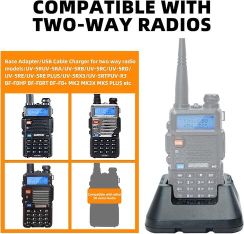 مجموعة شحن Baofeng Charger UV-5R BF-F8HP: قاعدة شاحن لاسلكي جداري بتيار متردد (100 فولت - 240 فولت) مع محول أمريكي وكابل شاحن USB لأجهزة الاتصال اللاسلكي وملحقات سلسلة UV-5R in Kuwait