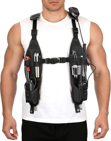 Universal Double Radio Shoulder Harness Holster Chest Vest Rig Walkie Talkie Work Harness Holder for Police Firefighter Two Way Radio Rescue Essentials in Kuwait