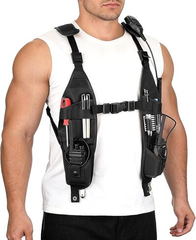 Universal Double Radio Shoulder Harness Holster Chest Vest Rig Walkie Talkie Work Harness Holder for Police Firefighter Two Way Radio Rescue Essentials in Kuwait