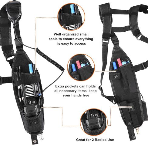 Universal Double Radio Shoulder Harness Holster Chest Vest Rig Walkie Talkie Work Harness Holder for Police Firefighter Two Way Radio Rescue Essentials in Kuwait