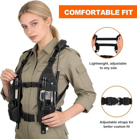 Universal Double Radio Shoulder Harness Holster Chest Vest Rig Walkie Talkie Work Harness Holder for Police Firefighter Two Way Radio Rescue Essentials in Kuwait