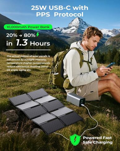 BigBlue Portable 35W Solar Panel Charger with Fast Charging USB-A and PD 25W USB-C for Camping Backpacking, 1.54 lbs, IP68 Waterproof, Folding Solar Phone Charger for iPhone/Android, iPad, Power Bank in Saudi Arabia