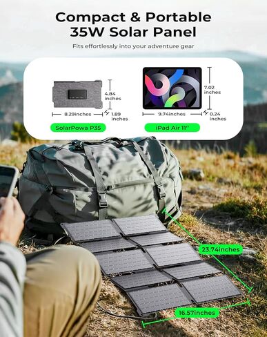 BigBlue Portable 35W Solar Panel Charger with Fast Charging USB-A and PD 25W USB-C for Camping Backpacking, 1.54 lbs, IP68 Waterproof, Folding Solar Phone Charger for iPhone/Android, iPad, Power Bank in Saudi Arabia