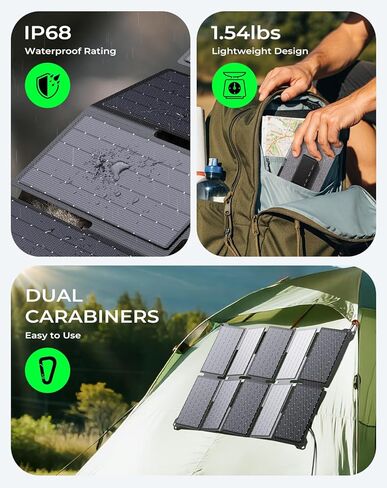 BigBlue Portable 35W Solar Panel Charger with Fast Charging USB-A and PD 25W USB-C for Camping Backpacking, 1.54 lbs, IP68 Waterproof, Folding Solar Phone Charger for iPhone/Android, iPad, Power Bank in Saudi Arabia