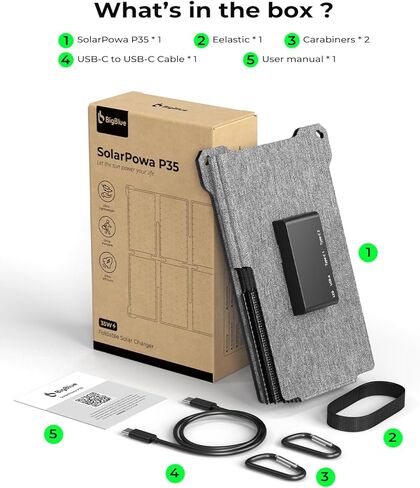 BigBlue Portable 35W Solar Panel Charger with Fast Charging USB-A and PD 25W USB-C for Camping Backpacking, 1.54 lbs, IP68 Waterproof, Folding Solar Phone Charger for iPhone/Android, iPad, Power Bank in Saudi Arabia