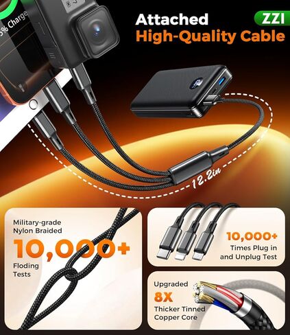 شاحن محمول باور بانك، حزمة بطارية 60000 مللي أمبير في الساعة مع كابل 3 في 1 USB-C/iOS/Micro-USB، شاحن هاتف محمول سريع الشحن بقدرة 22.5 وات، باور بانك أساسي للتخييم أثناء السفر لهاتف iPhone 17/16 Samsung، خشب الأبنوس in Saudi Arabia