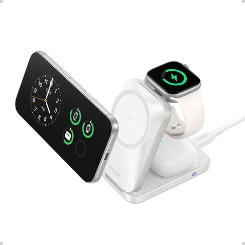 محطة شحن Anker Prime 3 في 1، شاحن AirCool اللاسلكي، شاحن MagSafe قابل للطي بقدرة 25 وات Qi2.2 متوافق مع iPhone 17 وApple Watch وAirPods (بدون بطارية، مع محول) in Kuwait