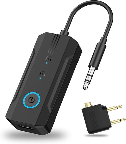 جهاز استقبال إرسال بلوتوث 6.0 2026، محول سفر بالطائرة 2 في 1 لسماعتي AirPods/سماعات الرأس، مدخل AUX 3.5 ملم للطيران/التلفزيون/السيارة، متوافق مع Apple AirPods 1/2/3/4 & Pro 1/2/3 in Kuwait
