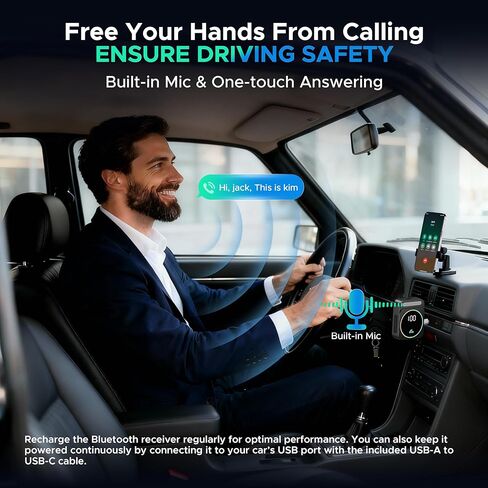 Acer Gadget Bluetooth Receiver for Car/Home/Wired Headphones, 3.5mm AUX, Drive & Listen Wirelessly, 16H Battery, Noise Cancellation, Auto Connect & Dual Pairing - Black in Kuwait
