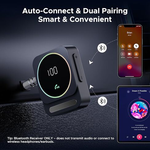 Acer Gadget Bluetooth Receiver for Car/Home/Wired Headphones, 3.5mm AUX, Drive & Listen Wirelessly, 16H Battery, Noise Cancellation, Auto Connect & Dual Pairing - Black in Kuwait